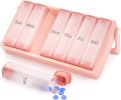 Weekly Pill Organizer, Large Travel Pill Bo, Am Pm Twice Daily Pill Case with Rotatable Handle, Pill Holder Container for Vitamin, Medicine
