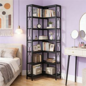 Freestanding Corner Bookcase Wooden Bookshelf with 7 Levels - Home Office Storage Organizer