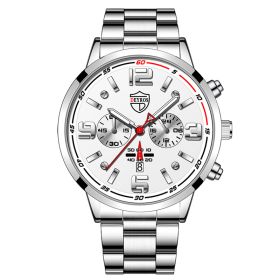 Fashion Mens Luxury Watches Men Business Stainless Steel Quartz Wrist Watch Man Sports Casual Leather Watch часы мужские (Color: Steel Silver White)