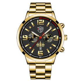Fashion Mens Luxury Watches Men Business Stainless Steel Quartz Wrist Watch Man Sports Casual Leather Watch часы мужские (Color: Steel Gold Black)