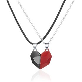 2Pcs Magnetic Heart Couple Necklace For Women Valentine's Day Sweater Chain For Best Friend Lovers Wedding Party Gift Jewelry (Metal Color: black red)