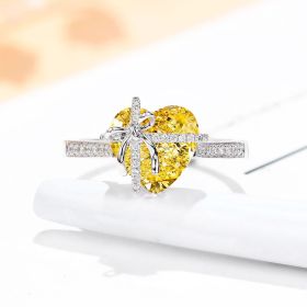 Elegant Heart Gift Zircon Ring Engagement Bride Women's Rings Best Gift For Valentine's Day Women's Ring (Color: Yellow)