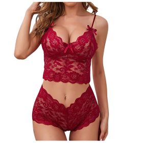Sexy Women Lingerie Set Thin Lace Flower Printed Underwear Suit Female Adjustable Shoulder Strap Triangle Cup Bralettle (Cup Size: S, Color: red set)