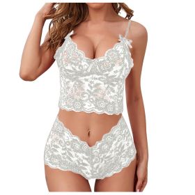 Sexy Women Lingerie Set Thin Lace Flower Printed Underwear Suit Female Adjustable Shoulder Strap Triangle Cup Bralettle (Cup Size: 2XL, Color: white set)