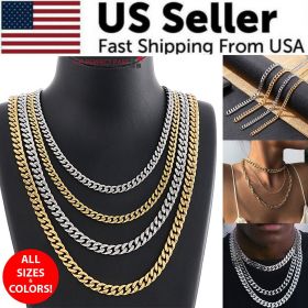 Stainless Steel Gold Silver Chain Cuban Curb Womens Mens Necklace 3/5/7/9/11mm (Necklace Color: Gold, Length-Width: 20 inch-5mm)