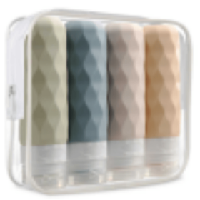Four piece travel silicone bottle set, leak proof and portable, easy to pack cleaning and care products, essential for business trips and travel (style: )